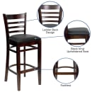 MoTak M083 Bar Stool w/ Walnut Wood Ladder Back, Black Vinyl Seat thumbnail 3