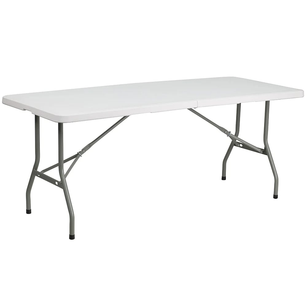 MoTak M084 Rectangular Folding Table w/ Granite White Plastic Top - Indoor/Outdoor, 72"W x 30"D x 29"H