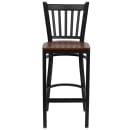 MoTak M085 Bar Stool w/ Black Powder Coated Steel Vertical Slat Back, Cherry Wood Seat thumbnail 4