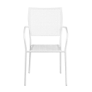 MoTak M087 Outdoor Stacking Armchair w/ Square Rain Flower Mesh Back & Seat - White Powder Coated  Steel thumbnail 5