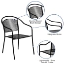 MoTak M088 Outdoor Stacking Armchair w/ Curved Rain Flower Mesh Back - Black Powder Coated Steel thumbnail 6
