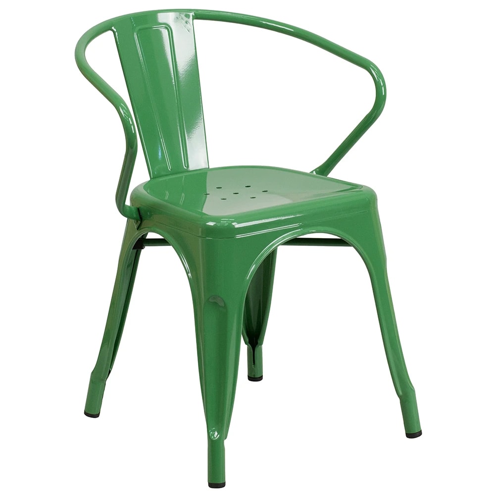 MoTak M094 Armchair w/ Vertical Slat Back - Green Powder Coated Steel, Indoor/Outdoor