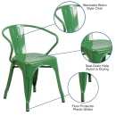 MoTak M094 Armchair w/ Vertical Slat Back - Green Powder Coated Steel, Indoor/Outdoor thumbnail 6