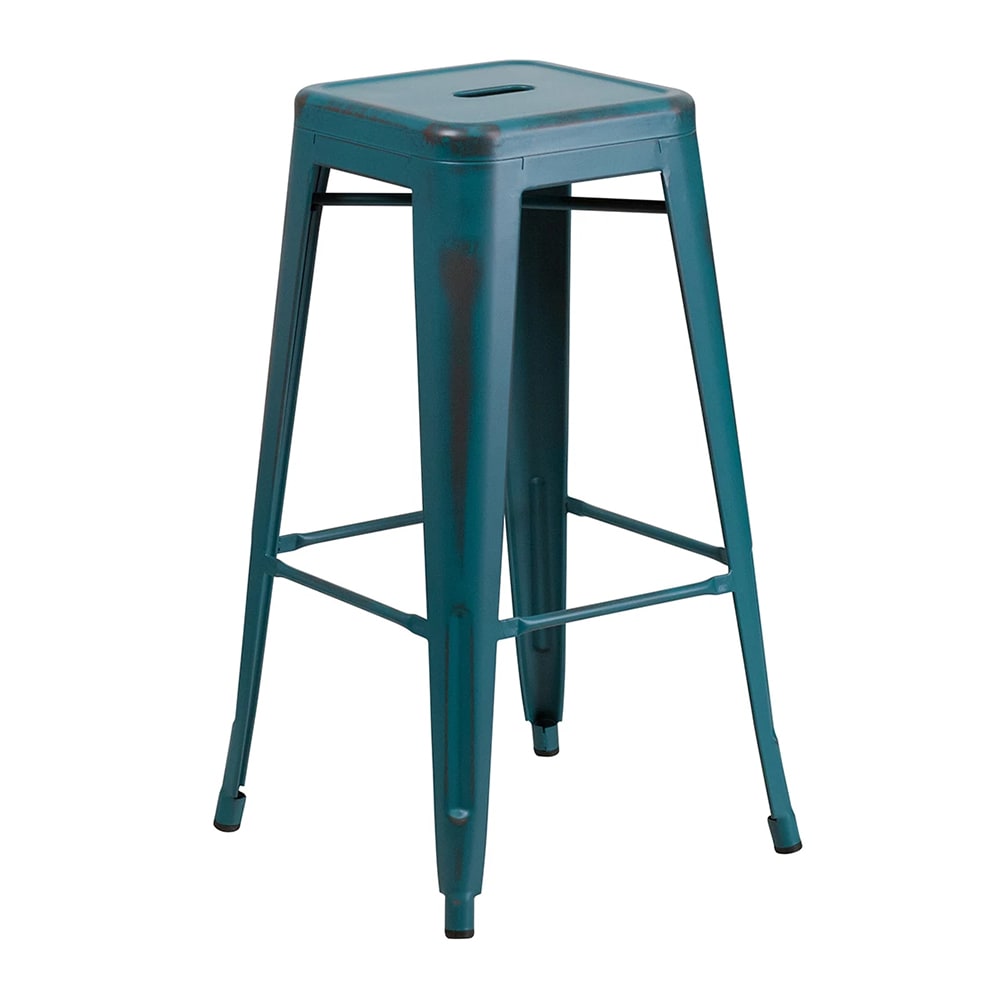 MoTak M096 Backless Bar Stool - Power Coated Steel, Distressed Kelly Blue