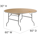 MoTak M097 60" x 30"H Round Banquet Table w/ Birchwood Top - Folding thumbnail 2