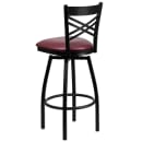 MoTak M098 Bar Stool w/ Black Powder Coated Steel Cross Back, Burgundy Vinyl Seat thumbnail 3