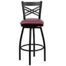 MoTak M098 Bar Stool w/ Black Powder Coated Steel Cross Back, Burgundy Vinyl Seat thumbnail 4