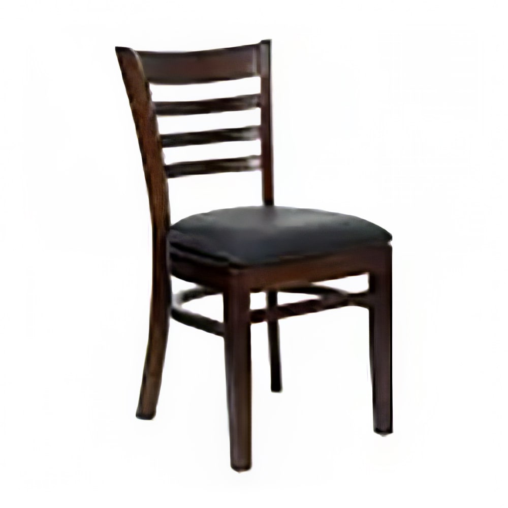 MoTak M099 Restaurant Chair w/ Ladder Back - Walnut Finished Beechwood, Black Vinyl Seat