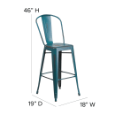 MoTak M101 Bar Stool w/ Curved Back - Powder Coated Steel, Distressed Kelly Blue thumbnail 2