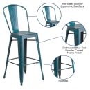 MoTak M101 Bar Stool w/ Curved Back - Powder Coated Steel, Distressed Kelly Blue thumbnail 6