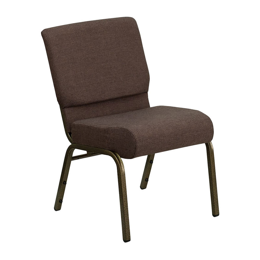 MoTak M104 Stackable Extra Wide Church Chair - Gold Steel Frame w/ Brown Fabric Back & Seat