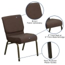MoTak M104 Stackable Extra Wide Church Chair - Gold Steel Frame w/ Brown Fabric Back & Seat thumbnail 6