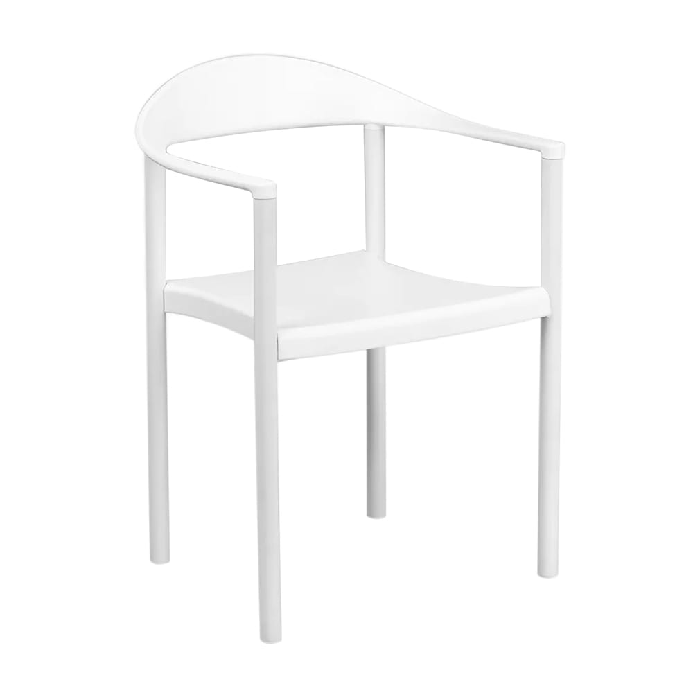 MoTak M105 Indoor/Outdoor Stackable Cafe Chair - Plastic Seat & Back w/ Metal Frame, White