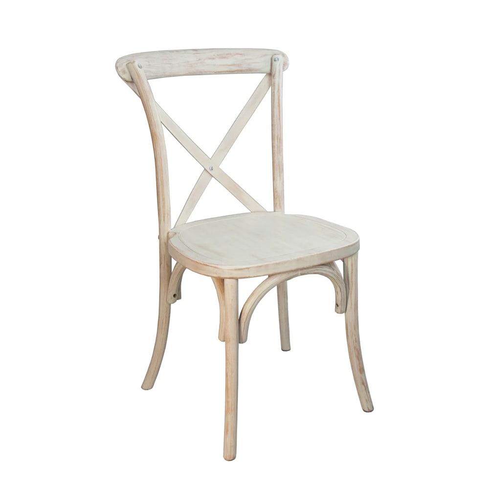 MoTak M107 Stacking Side Chair w/ Cross Back - Lime Wash Finished Elmwood