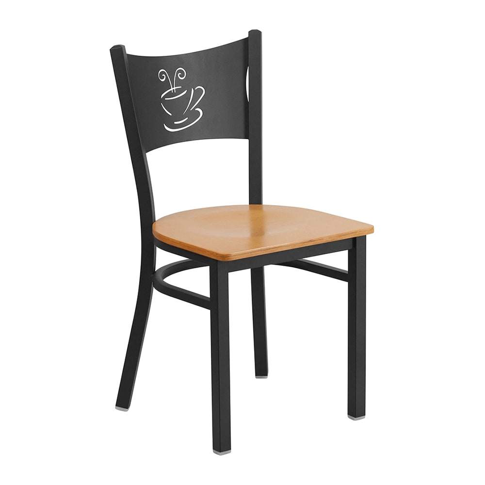 MoTak M111 Restaurant Chair w/ Coffee Cutout - Black Powder Coated Steel Frame w/ Natural Wood Seat