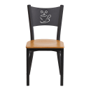 MoTak M111 Restaurant Chair w/ Coffee Cutout - Black Powder Coated Steel Frame w/ Natural Wood Seat thumbnail 4