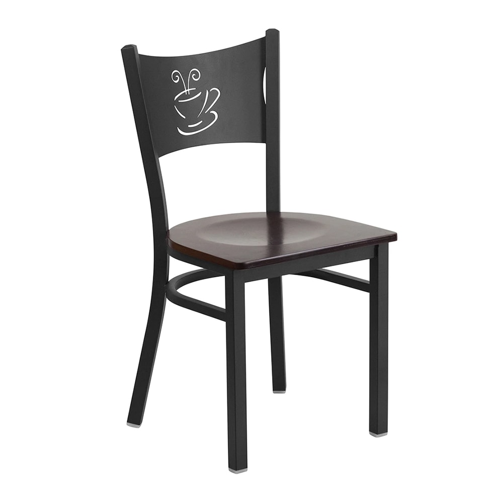 MoTak M112 Restaurant Chair w/ Coffee Cutout - Black Powder Coated Steel Frame w/ Walnut Wood Seat