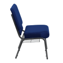 MoTak M113 Stackable Extra Wide Church Chair - Silver Steel Frame w/ Navy Blue Fabric Back & Seat thumbnail 3