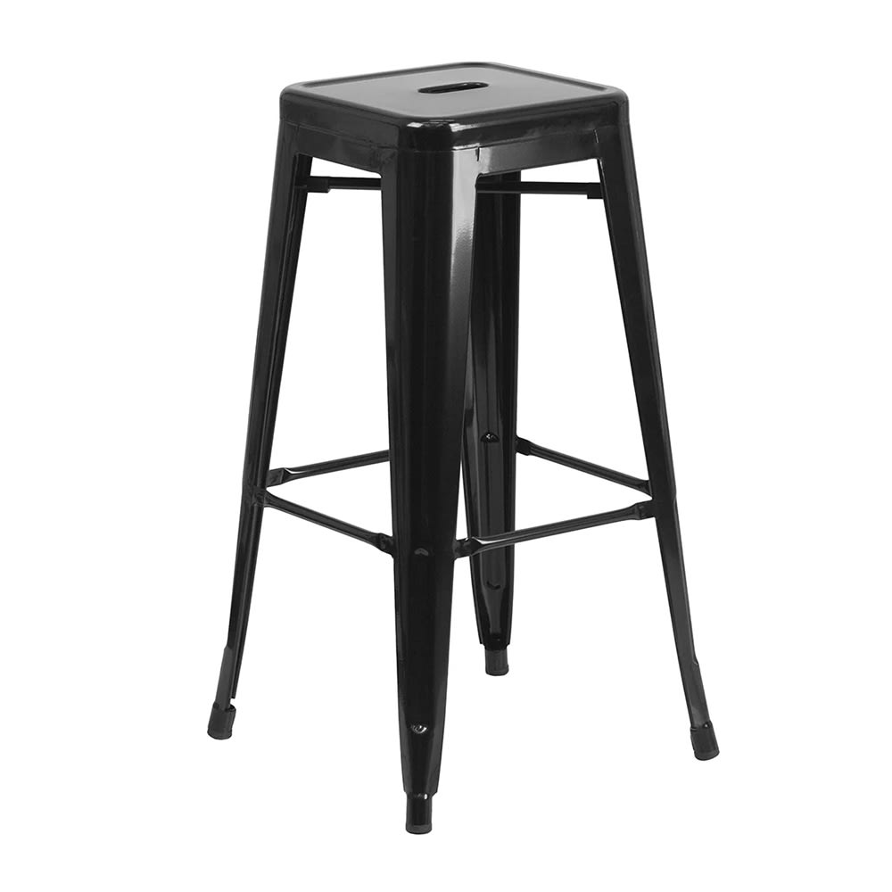 MoTak M115 Backless Bar Stool - Power Coated Steel, Black