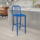 MoTak M117 Bar Stool w/ Vertical Slat Back - Powder Coated Steel, Blue thumbnail 9