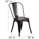 MoTak M118 Stackable Side Chair w/ Vertical Slat Back - Black Antique Gold Powder Coated Steel, Indoor/Outdoor thumbnail 2