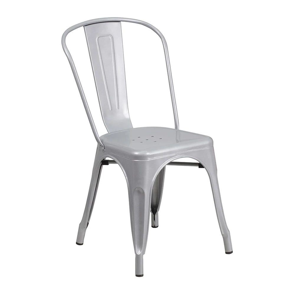 MoTak M119 Stackable Side Chair w/ Vertical Slat Back - Silver Powder Coated Steel, Indoor/Outdoor