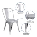MoTak M119 Stackable Side Chair w/ Vertical Slat Back - Silver Powder Coated Steel, Indoor/Outdoor thumbnail 6
