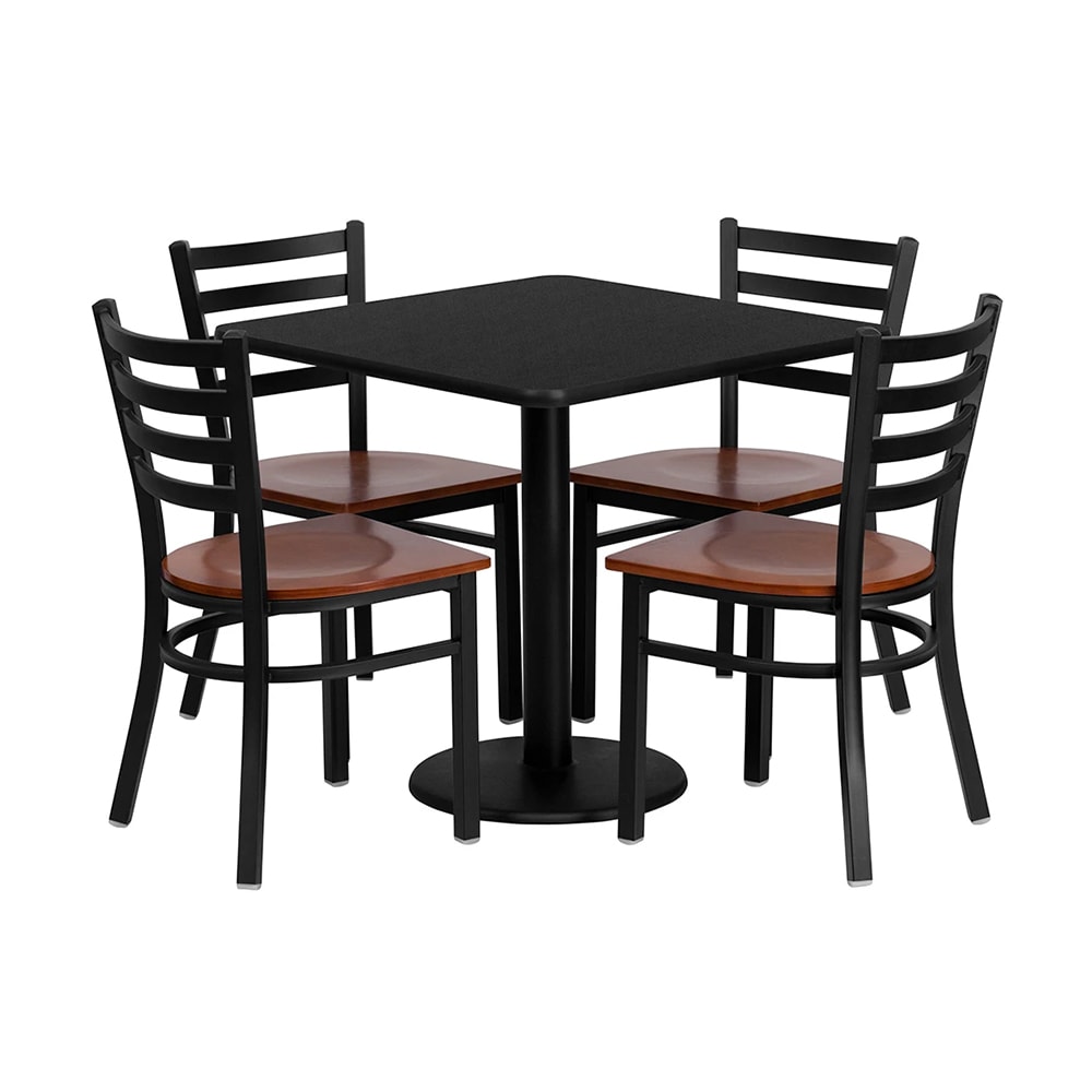 MoTak M122 30" Square Table & (4) Chairs - Black Laminate Top, Black Powder Coated Cast Iron Base