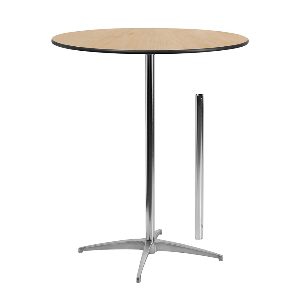 MoTak M123 36" Round Bar Height Table - Birchwood Top w/ Steel Base w/ Chrome Finish
