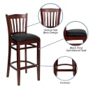 MoTak M125 Bar Stool w/ Mahogany Wood Vertical Slat Back, Black Vinyl Seat thumbnail 6