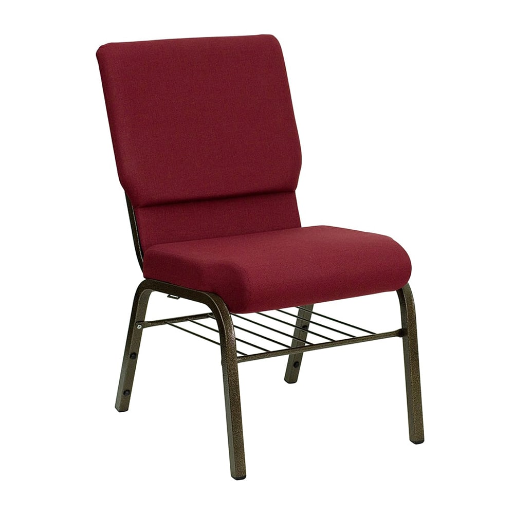 MoTak M128 Stackable Church Chair - Gold Steel Frame w/ Burgundy Polyester Back & Seat