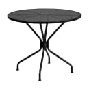 MoTak M131 35 1/4" Round Patio Table w/ (4) Round Back Arm Chairs - Steel, Black w/ Rainflower Design thumbnail 3