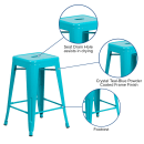 MoTak M132 Counter Height Backless Bar Stool - Power Coated Steel, Crystal Teal Blue thumbnail 3