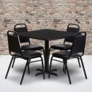 MoTak M133 36" Square Table w/ (4) Banquet Chairs - Black Laminate Top, Black Powder Coated Cast Iron Base thumbnail 2