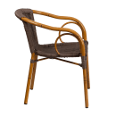 MoTak M135 Cadiz Outdoor Stacking Armchair - Dark Brown Rattan Seat & Back, Red Bamboo Aluminum Frame thumbnail 3