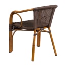 MoTak M135 Cadiz Outdoor Stacking Armchair - Dark Brown Rattan Seat & Back, Red Bamboo Aluminum Frame thumbnail 4