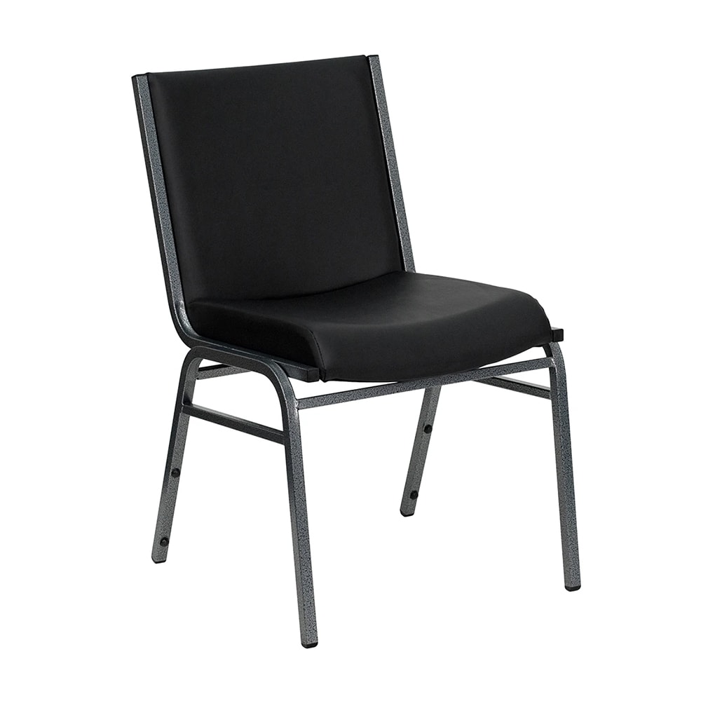 MoTak M136 Stackable Chair - Silver Steel Frame w/ Black Vinyl Back & Seat