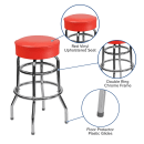 MoTak M139 Backless Swivel Bar Stool - Chrome w/ Red Vinyl Seat thumbnail 3