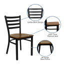 MoTak M140 Restaurant Chair w/ Ladder Back - Cherry Wood Seat w/ Black Powder Coated Steel Frame thumbnail 3