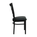 MoTak M141 Restaurant Chair w/ Window Pane Back - Black Vinyl Seat w/ Black Powder Coated Steel Frame thumbnail 4