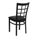 MoTak M141 Restaurant Chair w/ Window Pane Back - Black Vinyl Seat w/ Black Powder Coated Steel Frame thumbnail 5