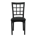 MoTak M141 Restaurant Chair w/ Window Pane Back - Black Vinyl Seat w/ Black Powder Coated Steel Frame thumbnail 6