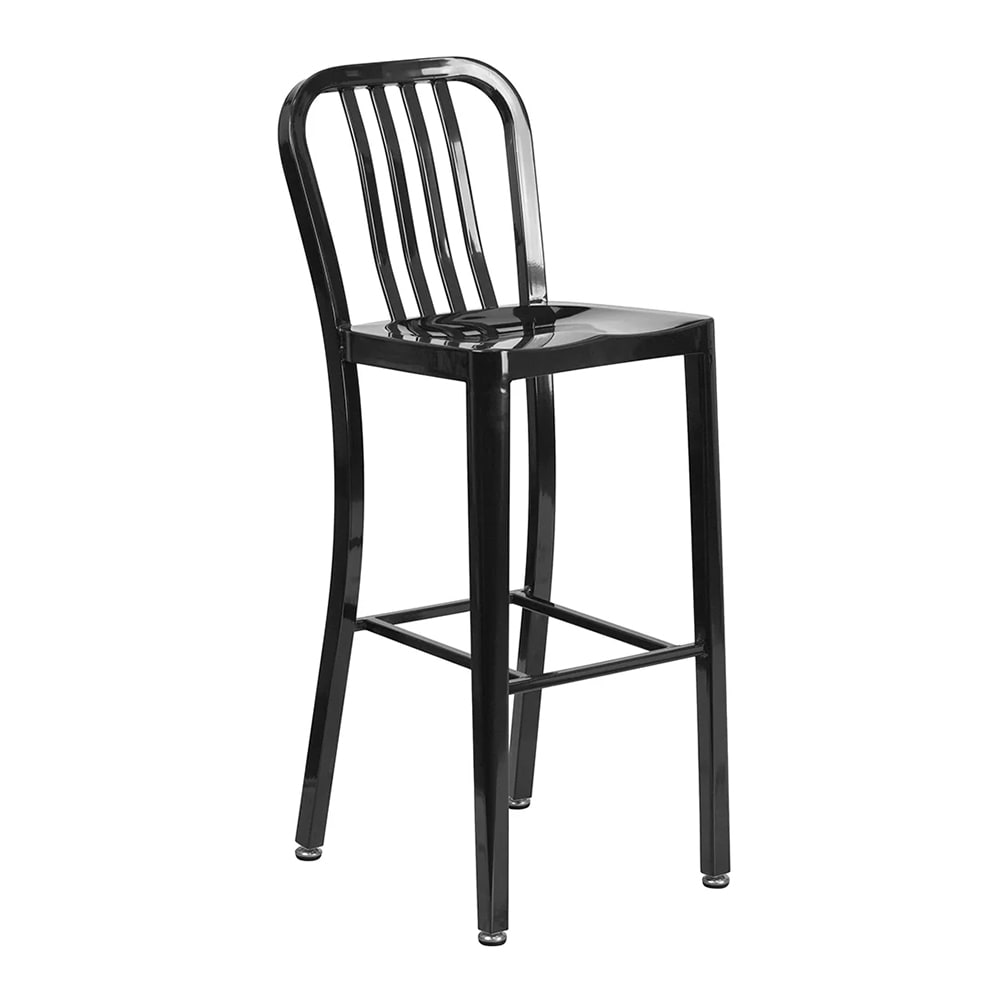 MoTak M147 Bar Stool w/ Vertical Slat Back - Powder Coated Steel, Black