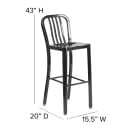 MoTak M147 Bar Stool w/ Vertical Slat Back - Powder Coated Steel, Black thumbnail 2