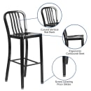 MoTak M147 Bar Stool w/ Vertical Slat Back - Powder Coated Steel, Black thumbnail 6