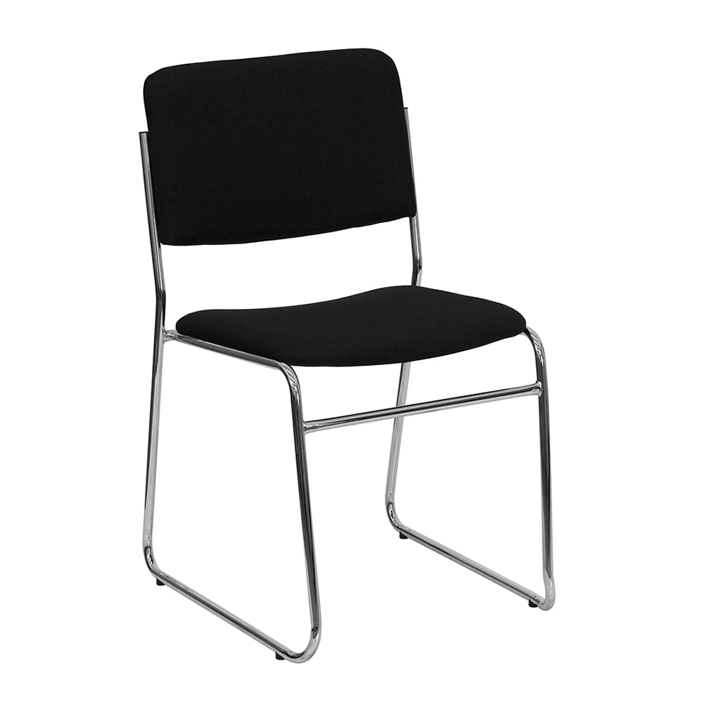 MoTak M149 Stackable Chair - Chrome Steel Frame w/ Black Fabric Back & Seat