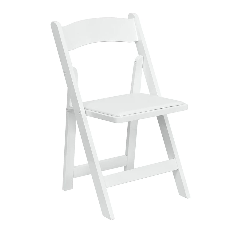 MoTak M154 Folding Chair w/ White Vinyl Back & Seat - White Beechwood Frame, Indoor/Outdoor