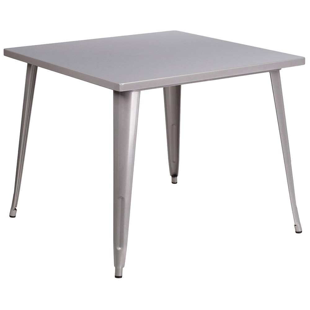 MoTak M155 35 1/2" Square Dining Height Table - Silver Powder Coated Metal, Indoor/Outdoor