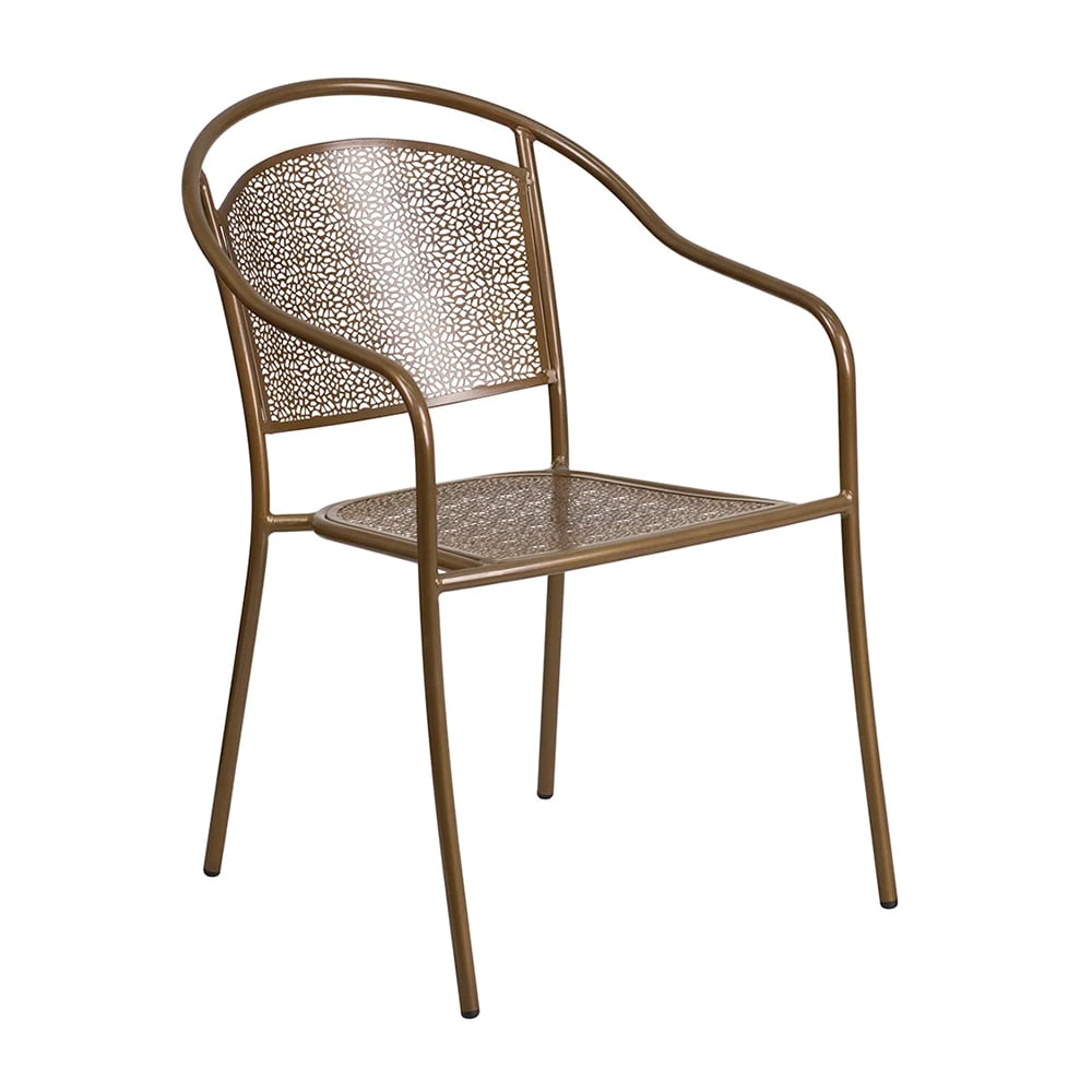 MoTak M156 Outdoor Stacking Armchair w/ Curved Rain Flower Mesh Back - Gold Powder Coated Steel