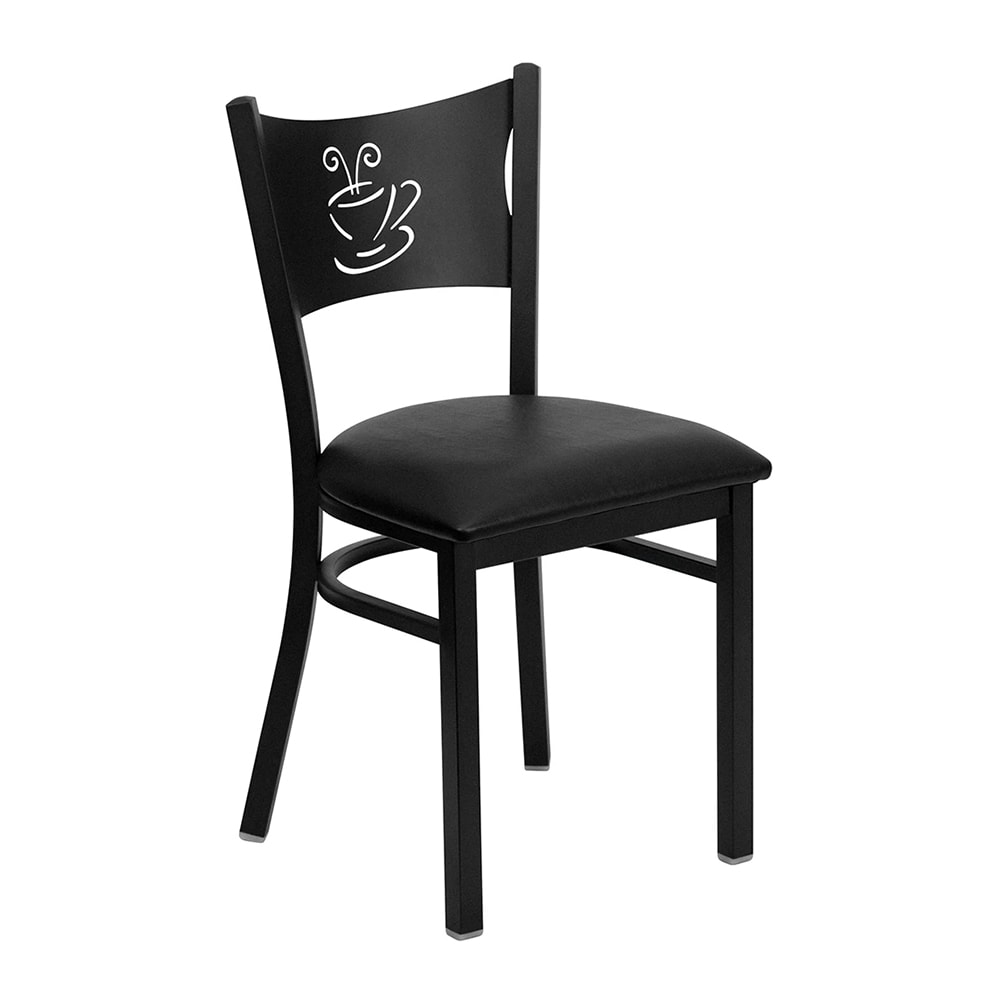 MoTak M161 Restaurant Chair w/ Coffee Cutout - Black Powder Coated Steel Frame w/ Black Vinyl Seat